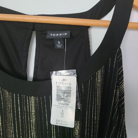 Torrid Black Gold Stripe Goddess Tunic Sleeveless NWT - Picture 3 of 6